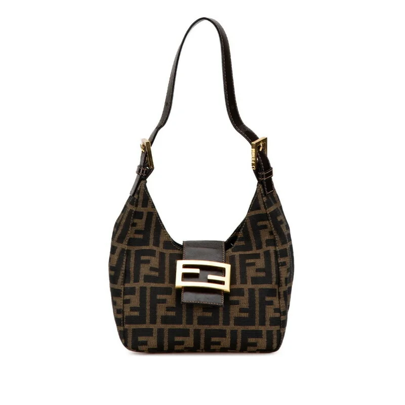 Fendi Monogram Embossed Bag -FENDI ZUCCA Mamma Bucket Handbag Bag Brown Black Canvas Leather Women's