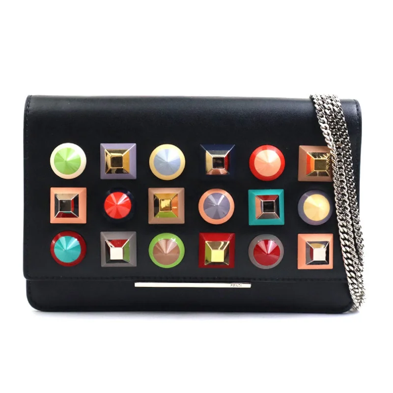 Fendi Ultimate Travel Companion -FENDI Chain Wallet Leather Metal Black x Multicolor Women's 8M0346-SRO a0461