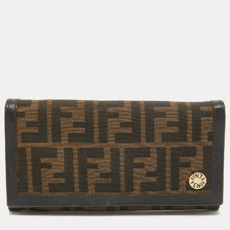 Fendi Luxe Essential -Fendi Zucca Canvas And Leather Flap Continental Wallet