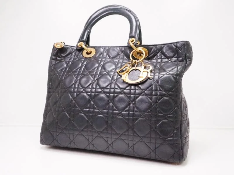 Dior’s Elegant Touch on Luxury AccessoriesAuthentic Pre-owned Christian Dior Black Lady Dior Cannage Quilted Lambskin Hand Tote Bag 223001