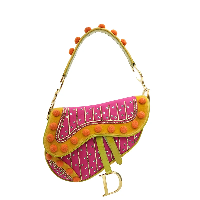 Discover the Charm of Dior BagsChristian Dior Multicolor Vintage L.E Pom Pom Embellished Saddle Medium Bag