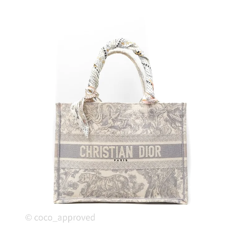 Effortless Luxury: Dior Bag CollectionChristian Dior Medium (Old Small) Embroidered Toile De Jouy Light Grey Canvas Book Tote