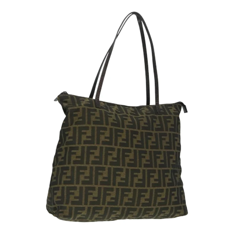 Fendi Diamond Quilted Bag -FENDI Zucca Canvas Tote Bag Brown Black Silver  ep6014