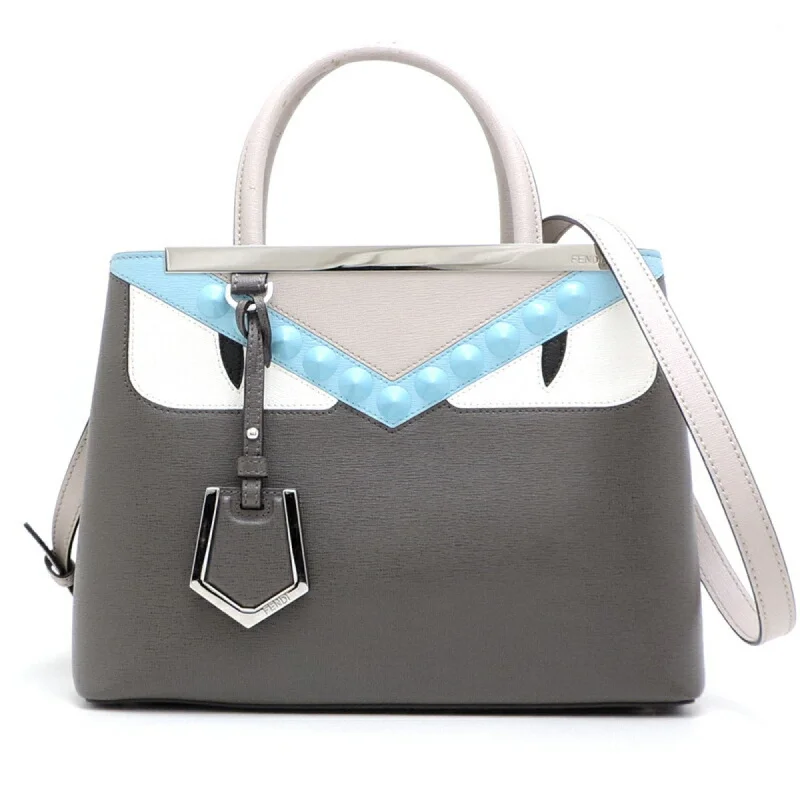 Fendi Luxe Essential -Fendi Petit Twojours Monster Women's Handbag 8BH253 Leather Grey