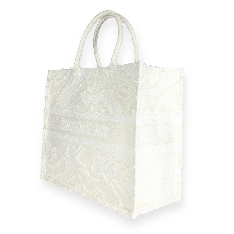 Iconic Dior: Bags that Define LuxuryCHRISTIAN DIOR White Camouflage Embroidery Large Book Tote