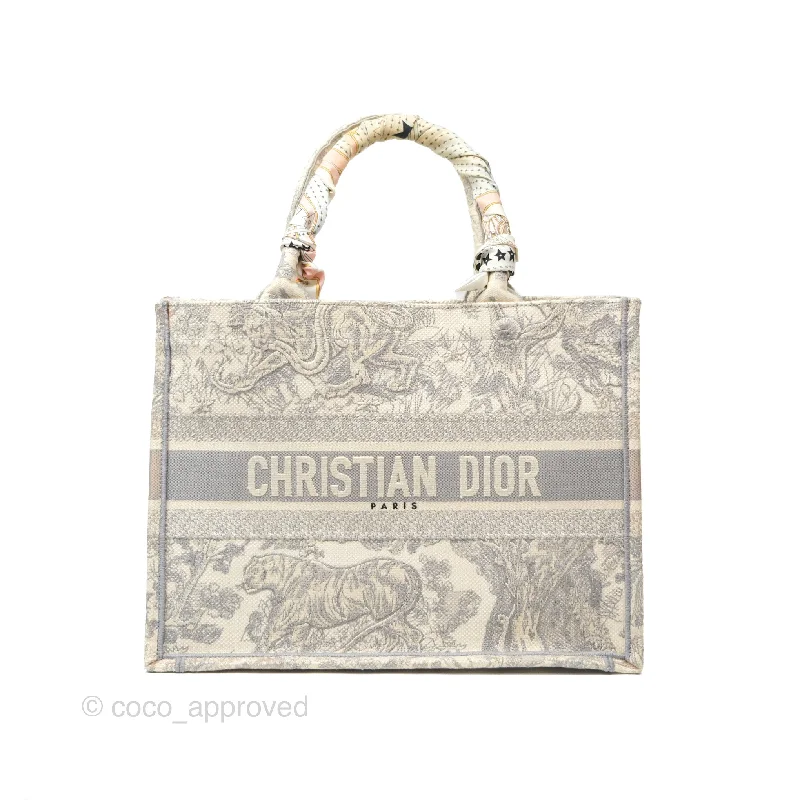 Dior’s Statement Bags for Every OccasionChristian Dior Medium (Old Small) Book Tote Embroidered Toile De Jouy Light Grey Canvas