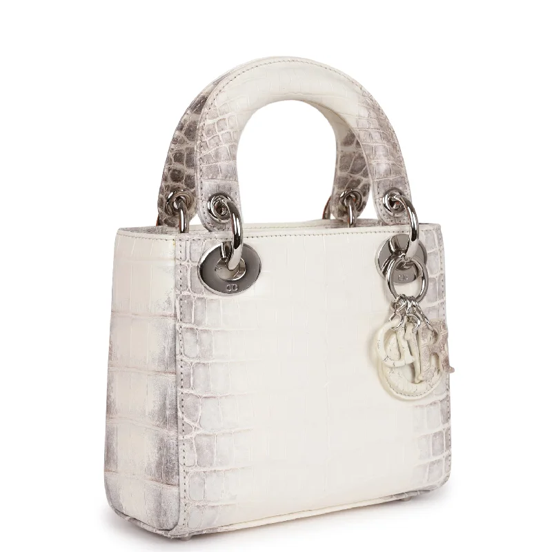 The Latest in Dior Luxury BagsChristian Dior Small Lady Dior Tote White Himalaya Crocodile Silver Hardware