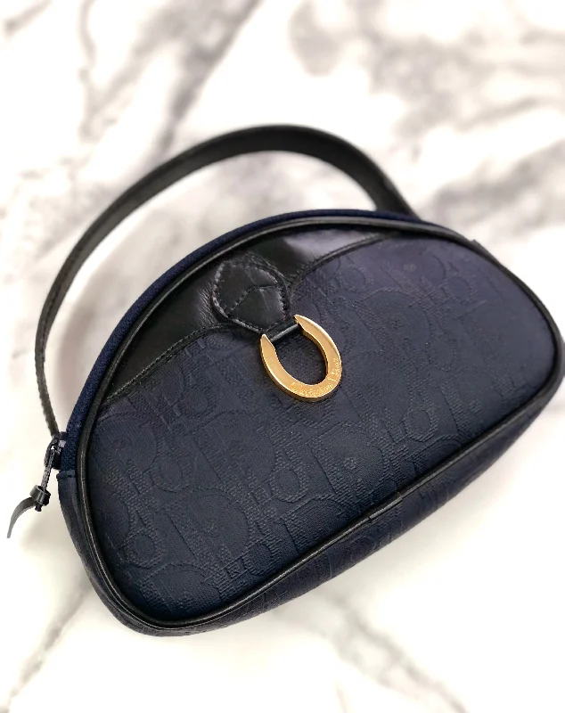 Iconic Elegance in Every Dior BagChristian Dior Trotter Oval Logo Motif PVC Leather Micro Mini Bag Handbag Hand Pouch Navy Vintage Old 6imutv