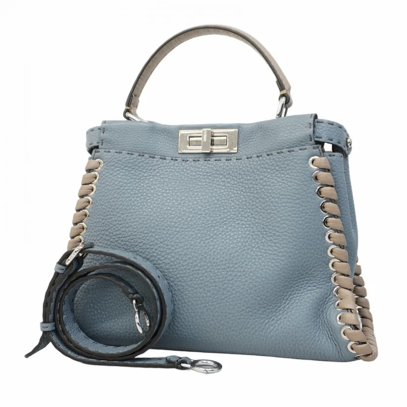 Fendi Glossy Leather Bag -Fendi handbag Selleria Peekaboo leather blue grey ladies