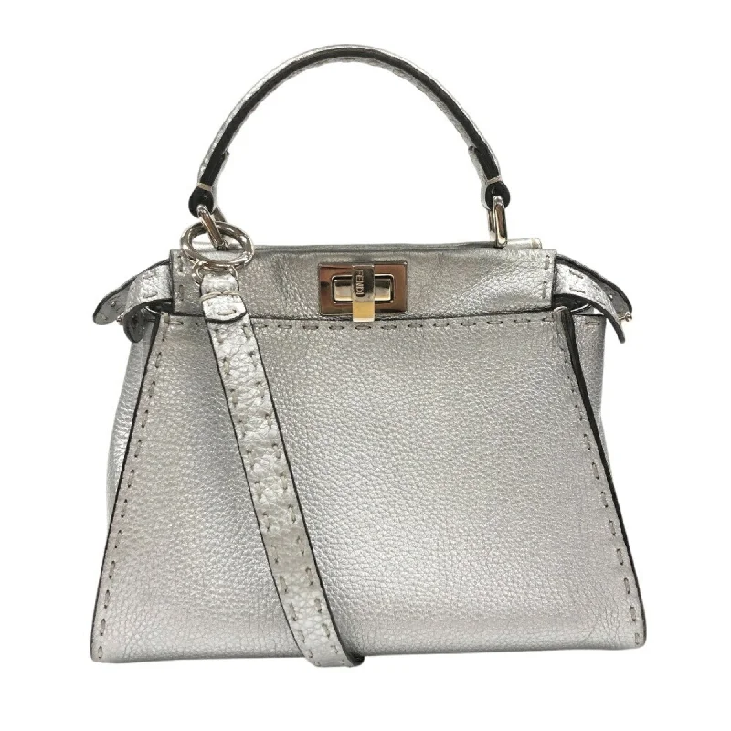 Fendi Hand-Painted Bag -FENDI 8BN244 2way Selleria Peekaboo Handbag Silver Women's