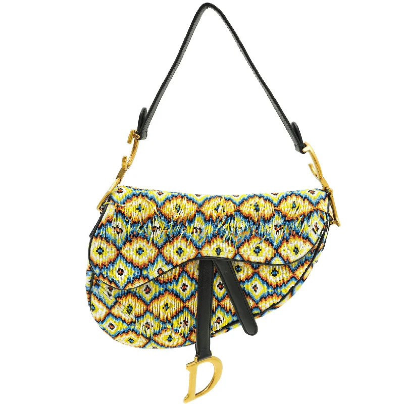 Experience Timeless Elegance with DiorChristian Dior Multicolor Saddle All-Over Embroidered with Beads and Fringes Medium Bag