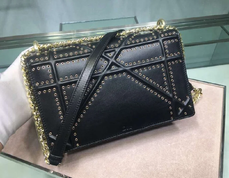 Explore the World of Dior HandbagsChristian Diorama Bag In Black Eyelets Lambskin