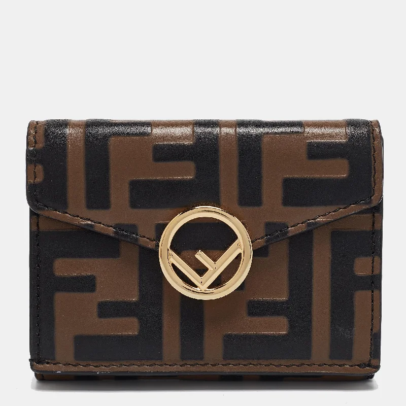 Fendi Handcrafted Excellence -Fendi Brown/black Zucca Leather F Is Fendi Trifold Wallet