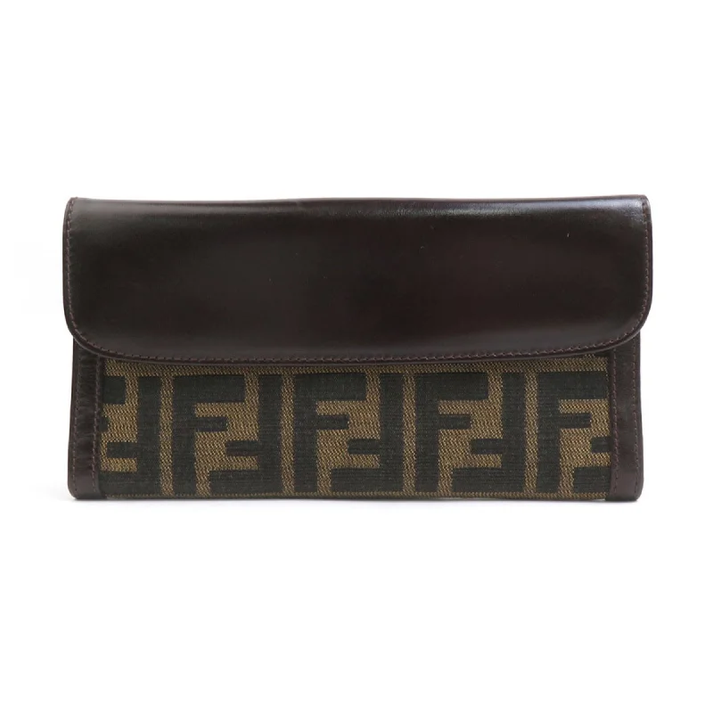 Fendi Hand-Painted Bag -FENDI Bi-fold Wallet Zucca Canvas Leather Brown Men's Women's e59379g