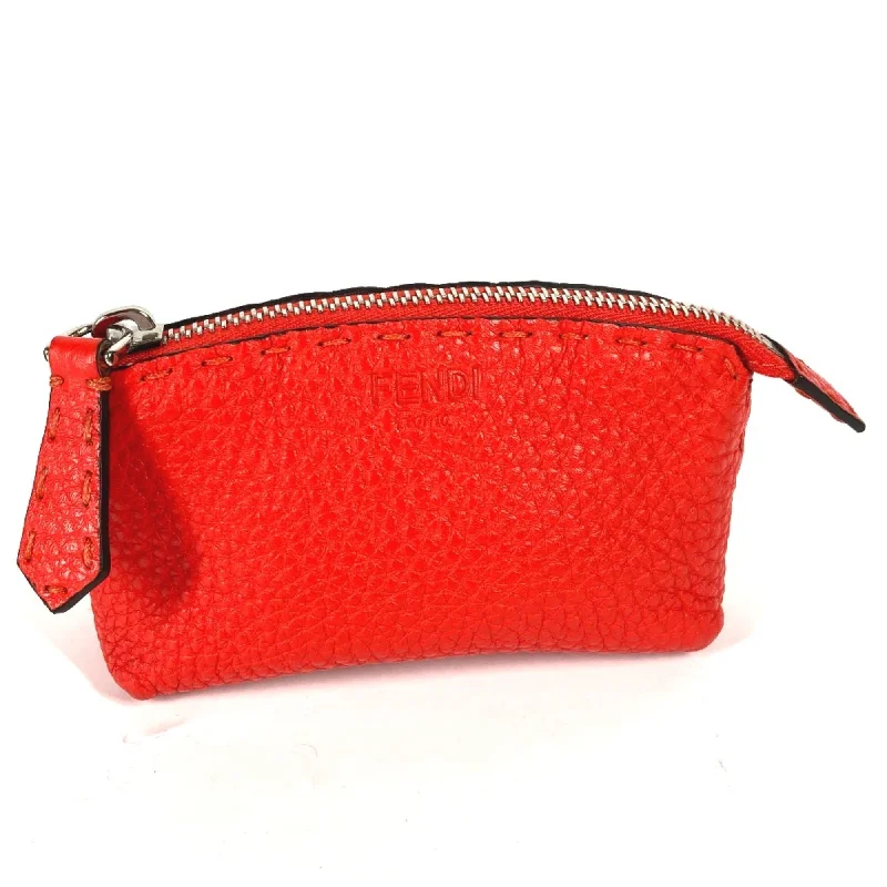 Fendi Metallic Finish Bag -Fendi 8N0115 Mini pouch coin purse Coin Compartment Wallet Pouch Red