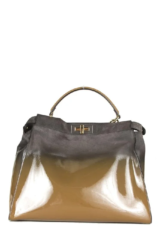 Fendi Vintage Collector’s Item -Fendi Ombre And Suede Tote Brown Patent Leather Shoulder Bag