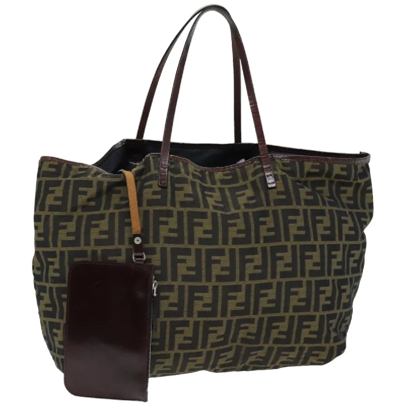 Fendi Italian Luxury Bag -FENDI Zucca Canvas Tote Bag Black Brown  76181