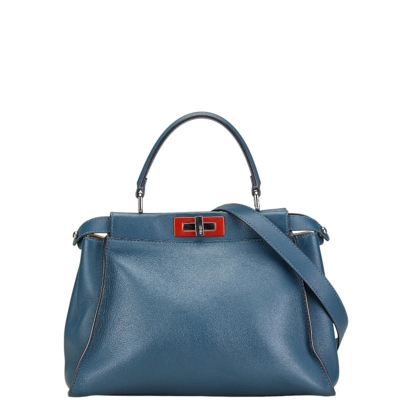 Fendi Metallic Finish Bag -FENDI Peekaboo Medium Handbag Shoulder Bag 8BN290 Blue Orange Leather Women's