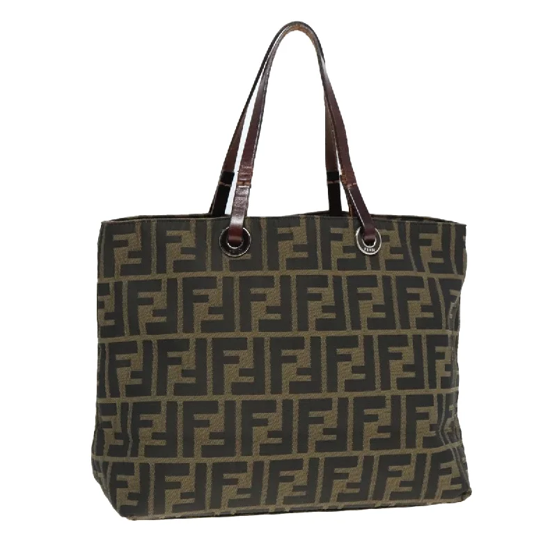 Fendi Zip Closure Bag -FENDI Zucca Canvas Tote Bag Brown Silver  ep6043