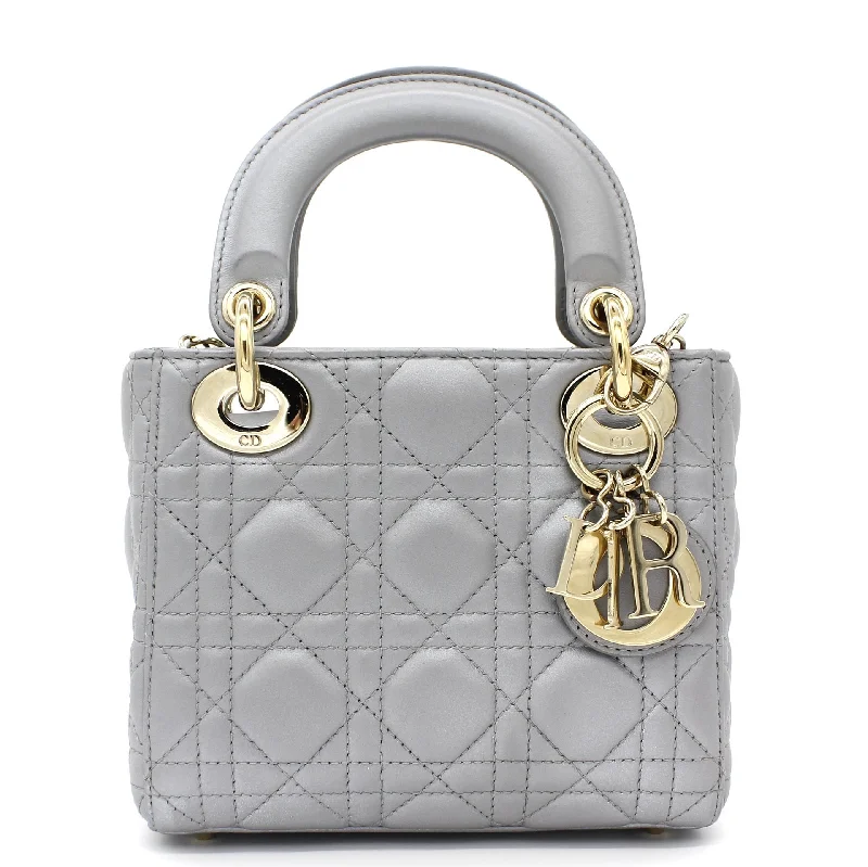 Timeless Leather Craftsmanship: Dior BagsCHRISTIAN DIOR Mini Lady Dior Bag with Chain in Grey Pearly Lambskin