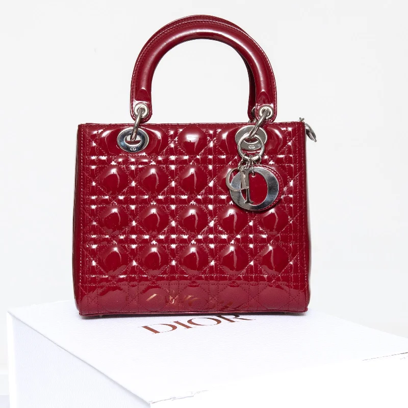 The Chic and Classic Dior Bag CollectionDior Red Cannage Patent Leather Medium Lady Dior Tote