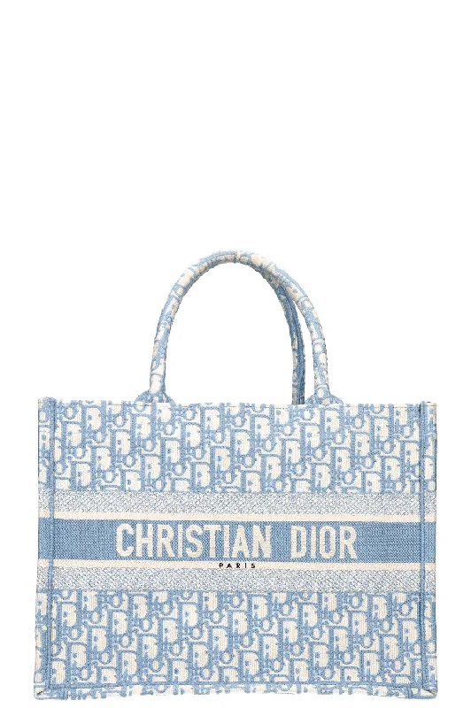 Designer Dior Bags for Every StyleCHRISTIAN DIOR Medium Book Tote Oblique Embroidery Baby Blue