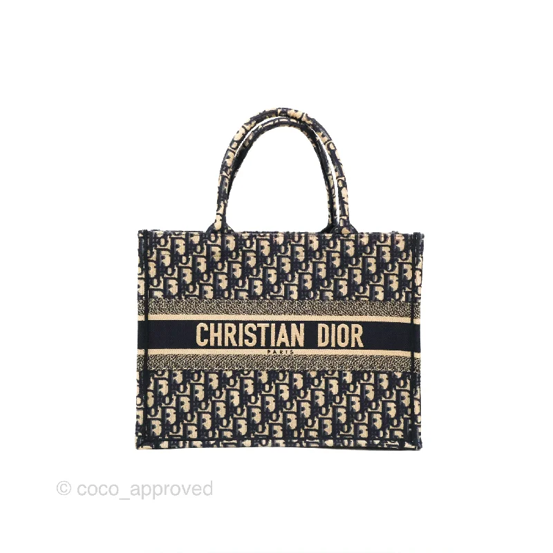 Experience the Art of Dior with Every BagChristian Dior Medium (Old Small) Dior Navy Oblique Embroidery Canvas Book Tote