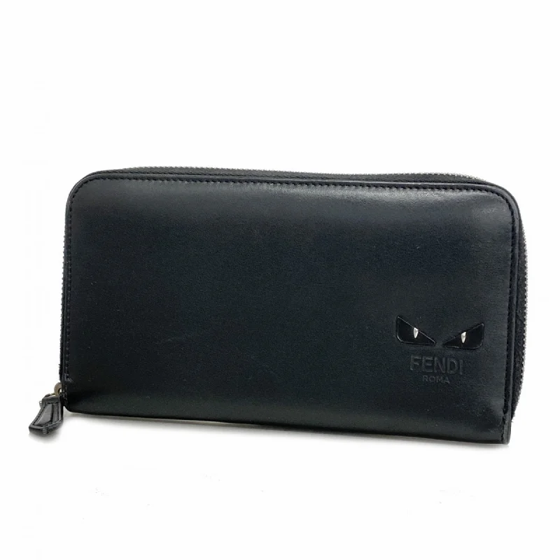 Fendi Glossy Leather Bag -Fendi Long Wallet Monster Leather Black Men's