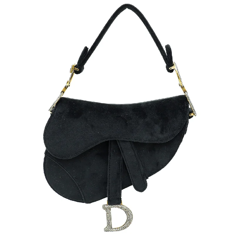 Discover the Magic of Dior HandbagsChristian Dior Black Velvet Saddle Mini Crystal Bag