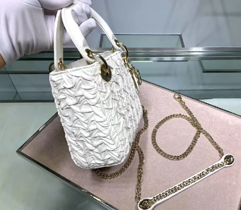 Make Your Mark with Dior BagsDior Lady Dior Mini Chain Bag In White Wavy Crinkled Lambskin