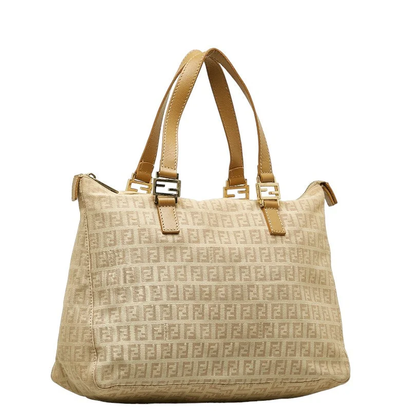 Fendi Chevron Quilted Bag -Fendi Zucchino Handbag Tote Bag 8BH138 Beige Canvas Women's