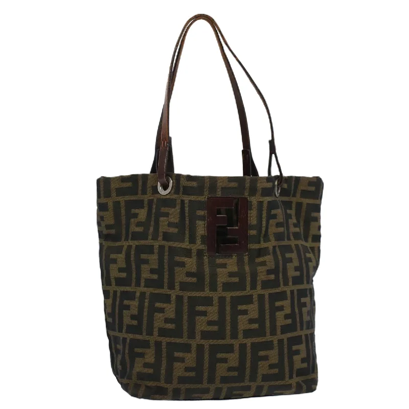 Fendi Petite Baguette Bag -FENDI Zucca Canvas Tote Bag Black Brown  bs9796