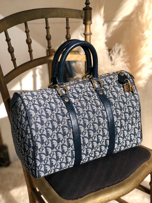 Celebrate Fashion with Dior BagsChristian Dior Trotter Jacquard Bostonbag Handbag Navy Vintage Old mm7brm