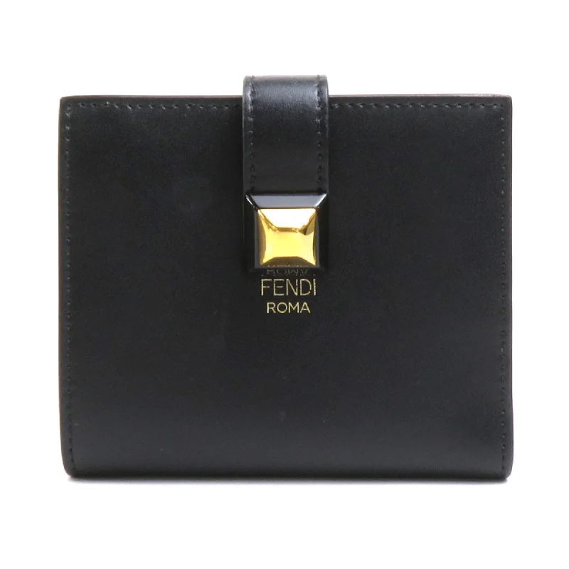 Fendi Metallic Finish Bag -FENDI Bi-fold wallet Leather Black Gold Women's e58529a