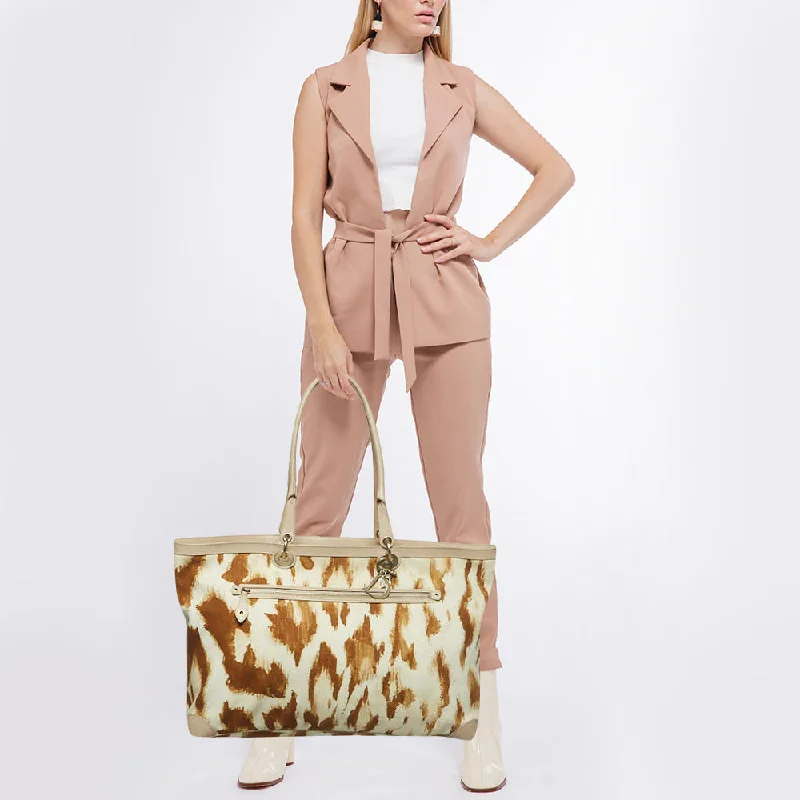 Iconic Dior Designs for Every OccasionDIOR Beige/Brown Printed Canvas and Leather St. Tropez Tote