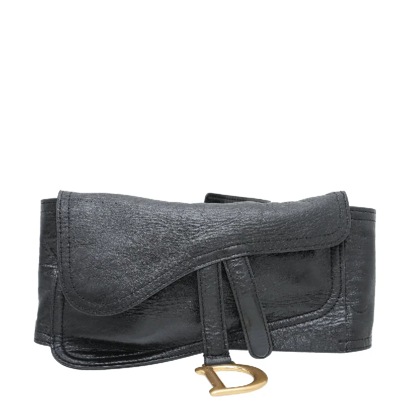 True Luxury: Dior BagsChristian Dior Black Saddle Crinkled Wrapped Belt Medium Bag