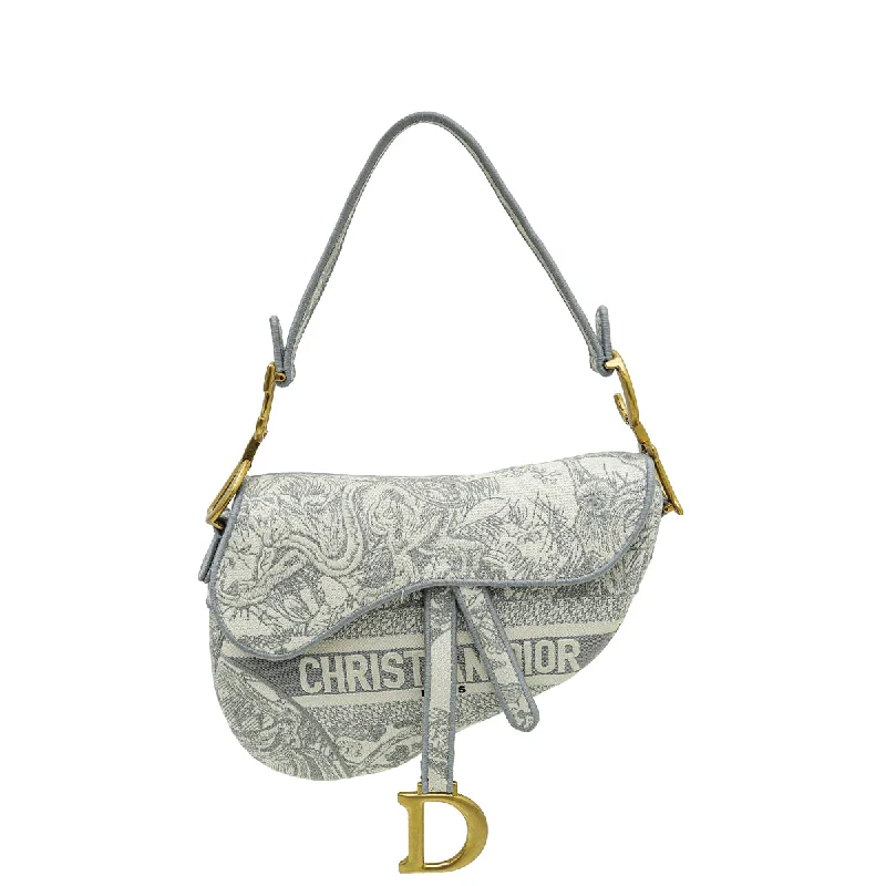 The Ultimate in Fashion: Dior BagsChristian Dior Grey Toile de Jouy Embroidery Saddle Medium Bag w/ MKF Initial