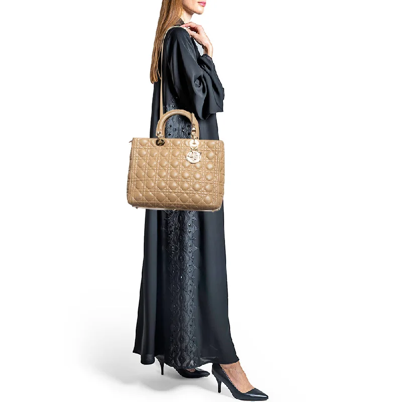 Your Luxury Journey Begins with Dior BagsDIOR Beige Cannage Leather Large Lady  Tote