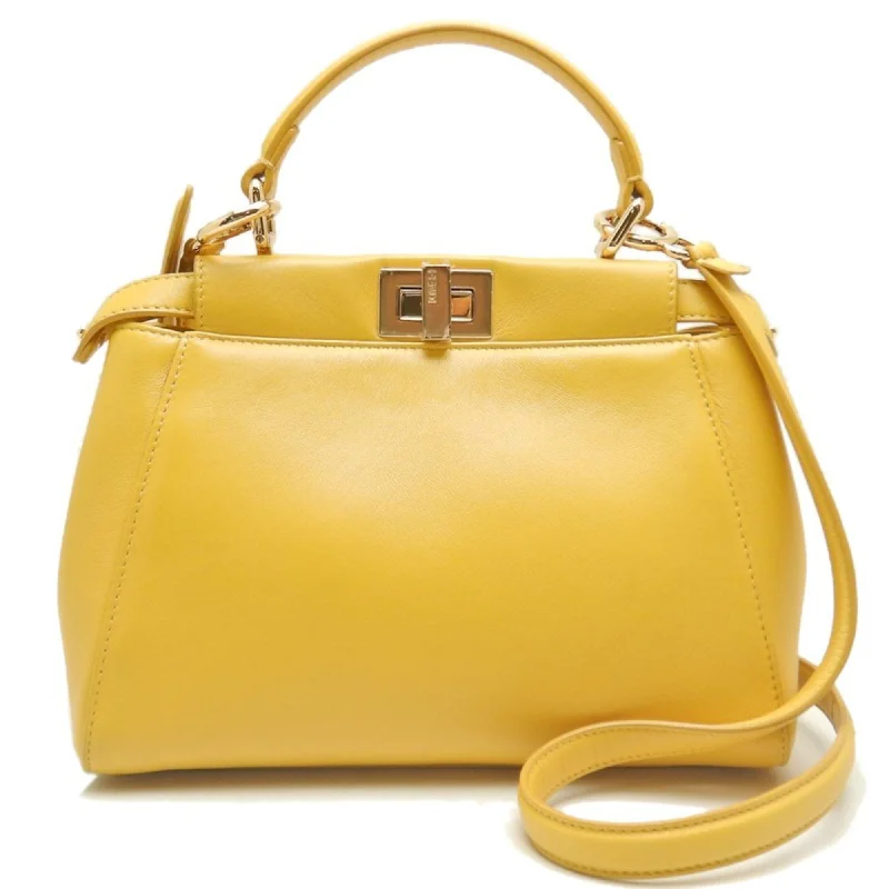 Fendi Pearl Handle Bag -FENDI Peekaboo 8BN244 AD6G Handbag Leather Yellow 252222