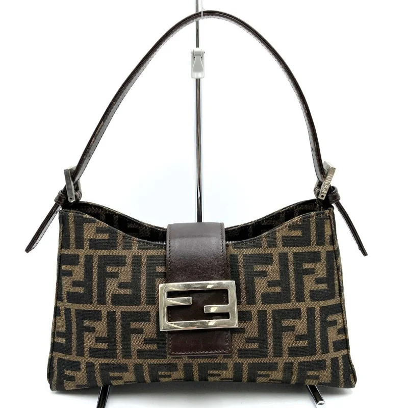 Fendi Diamond Quilted Bag -FENDI 0916115 Mamma Bucket Zucca Handbag Shoulder Bag Brown Canvas Leather Women's