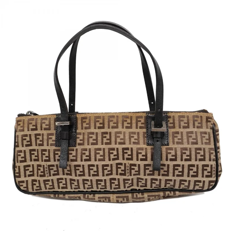 Fendi Monogram Embossed Bag -Fendi Zucchino Nylon Canvas Handbag Brown Women's