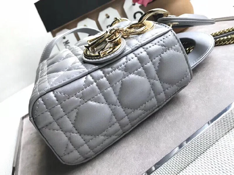 Dior Bags: Luxury Like No OtherDior Grey Pearly Lambskin Mini Lady Christian Dior Bag With Chain