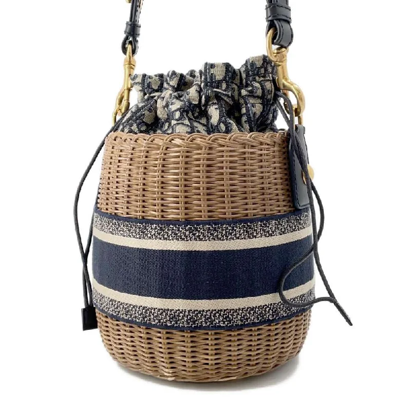 Timeless Elegance: Dior Bag CollectionDior ObliqueWicker Basket Drawstring Bag Shoulder Bag Brown/Navy M7600CMVO Rattan Canvas