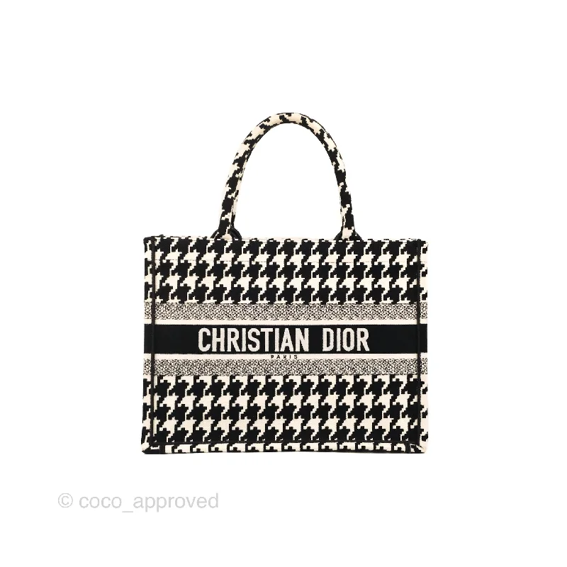 Explore the World of Dior HandbagsChristian Dior Medium(Old Small)Book Tote Houndstooth Embroidery Black/White