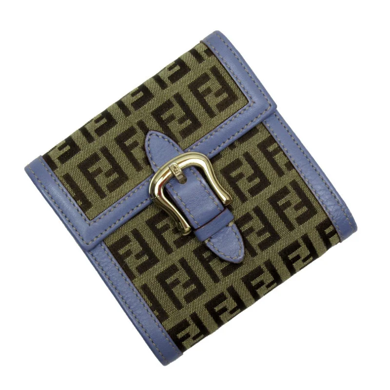 Fendi Monogram Embossed Bag -FENDI Tri-fold Wallet Zucca Canvas Leather Brown x Purple Men's Women's g3926g