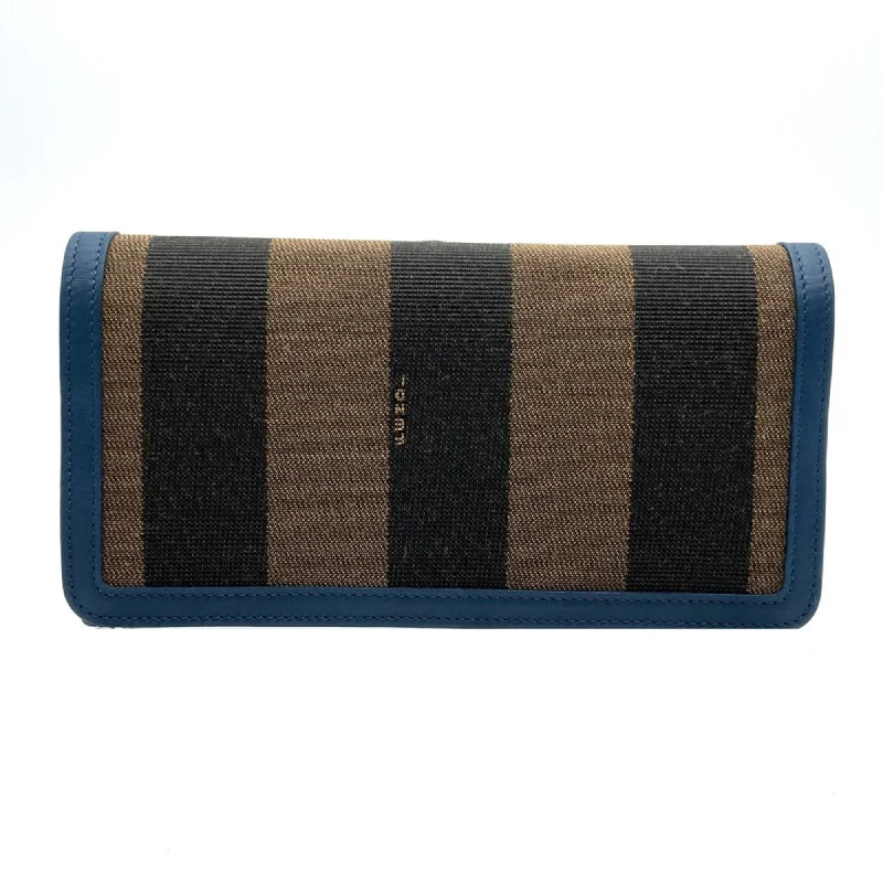 Fendi Logo Hardware Bag -FENDI Long Wallet Pecan Pattern Canvas Leather Brown Blue 8M0298 Men's Women's