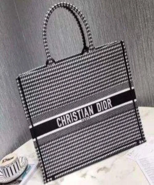 Unforgettable Style: Dior BagsDior Book Tote Bag In White and Black Embroidered Canvas Houndstooth Motif