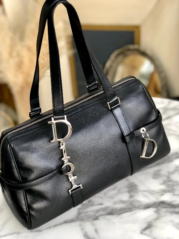 Style Redefined with Dior’s Iconic HandbagsChristian Dior Logo charm Handbag Boston bag Black Old Vintage mmpsgn