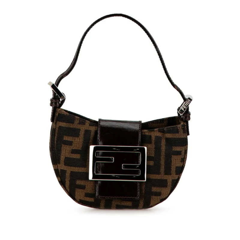 Fendi Logo Hardware Bag -FENDI ZUCCA CROISSANT POUCH HANDBAG 25673 BROWN CANVAS LEATHER WOMEN'S