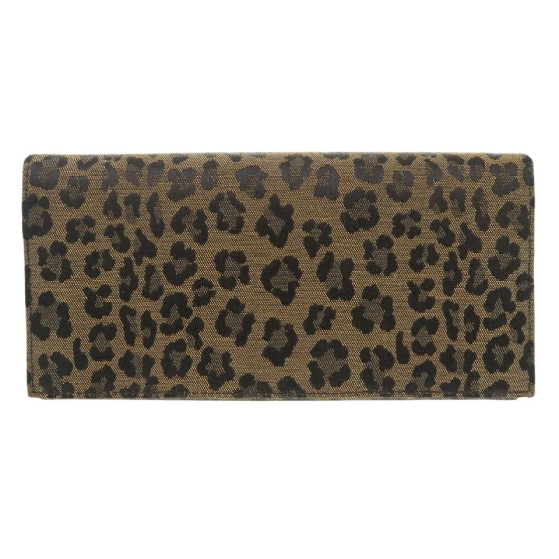 Fendi Luxe Essential -Fendi Leopard Print 8M0000 Canvas/Leather Beige Long Wallet 1304FENDI